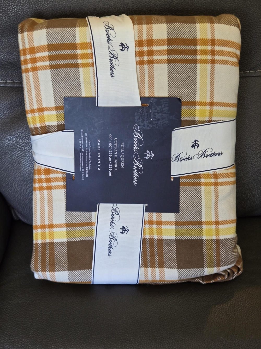 Brooks Brothers Holiday Autumn Plaid 100% Cotton QUEEN Blanket 90" x 90"